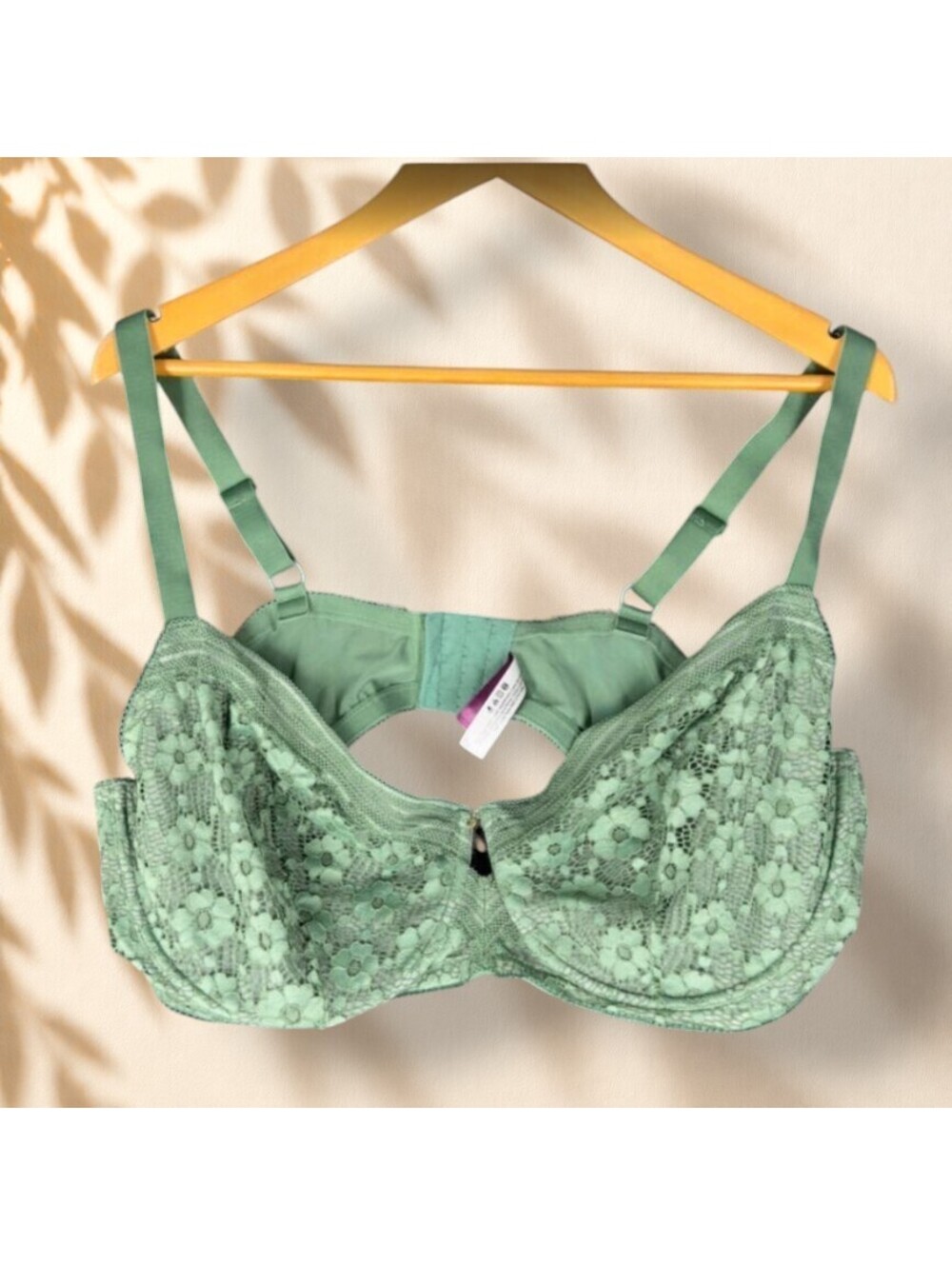 Adore Me Bralette Bra 44DDD Green Floral Lace Underwired Opaque Hook & Eye